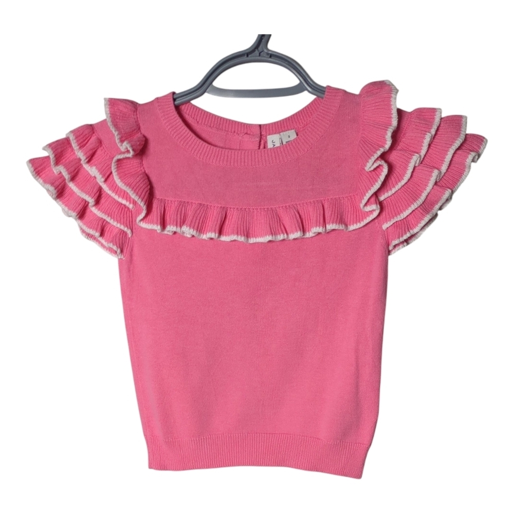 Janie and Jack Ruffle Trim Sweater Top Bubblegum‎ Pink Size 3